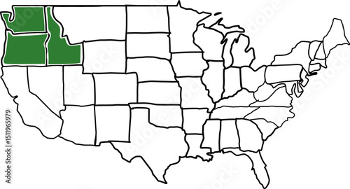 Cascadia Megaregion map , USA map Highlighting Cascadia Megaregion Country, Washington (WA), Oregon (OR), Idaho (ID)