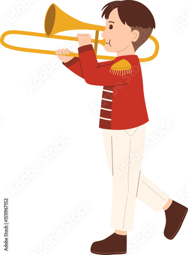 Boy Playing Trombone in a Parade