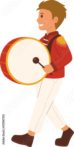 Boy Drummer Performing in a Marching Parade