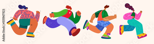 Cartoon Banner with Running people. Marathon illustration. Vector illustration on the theme of sports