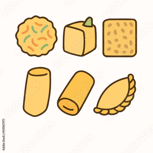 Fried Indonesian Snacks – Flat Vector Icon Collection
