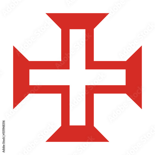 Portuguese Greek style Cross (Order of Christ) red symbol - Christian flat style vector icon isolated
