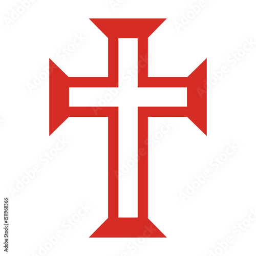Portuguese Cross (Order of Christ) red symbol - Christian flat style vector icon isolated