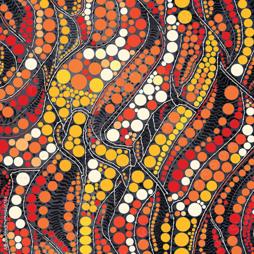 Vibrant Intertwining Lines and Dots on Black Background