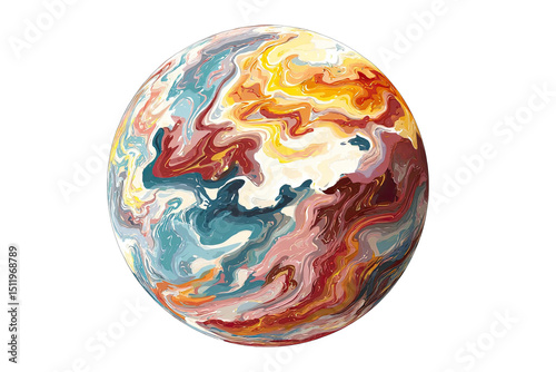 Colorful, pixelated sphere resembling a stylized planet