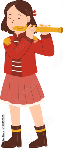 Girl Performing with Flute in a Marching Band