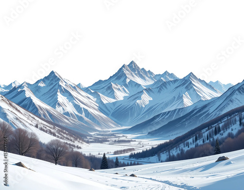 Winter landscape vector of Afghanistan with snow-covered peaks.