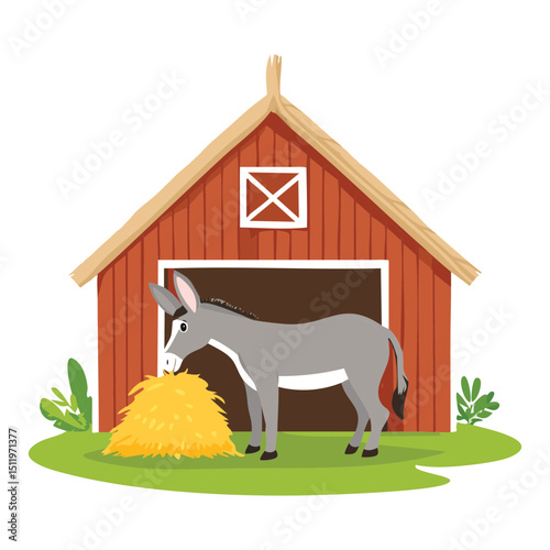 Donkey Inside Rustic Farm Barn