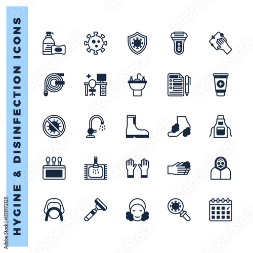 25 Hygiene and disinfection Lineal Fill icons pack. vector illustration.