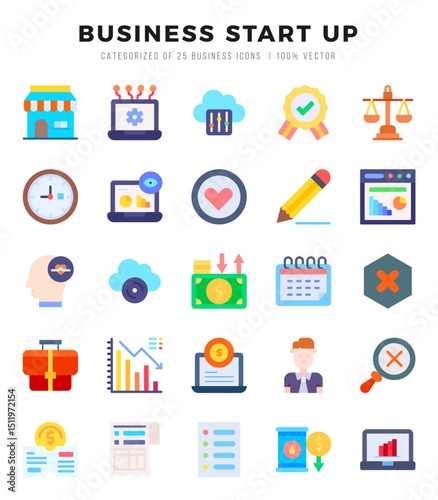Business Start Up. Flat icons Pack. vector illustration.