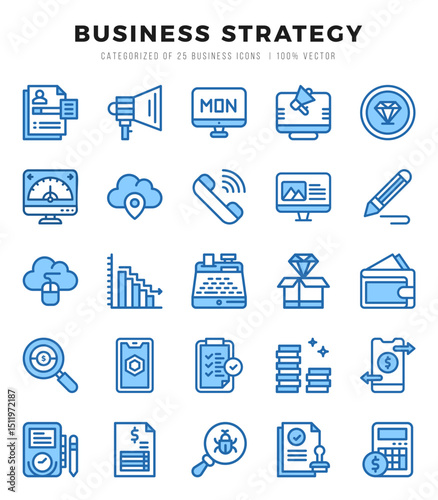 Business Strategy Icons bundle. Two Color style Icons. Vector illustration.