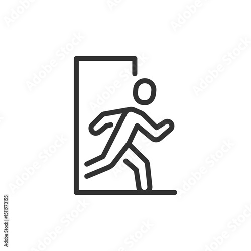 Person rushing into door, linear icon. Quick access or emergency entry. Line with editable stroke.