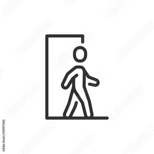 Person entering doorway, linear icon. Access point or entry action. Line with editable stroke.