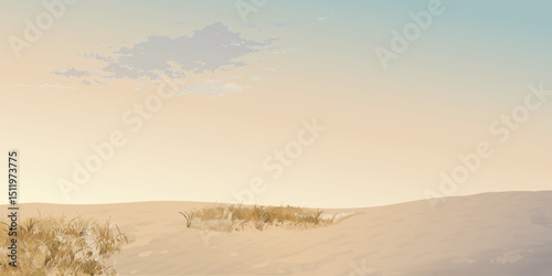 Grass bush in minimalist desert landscape in the morning illustrated have blank space.
