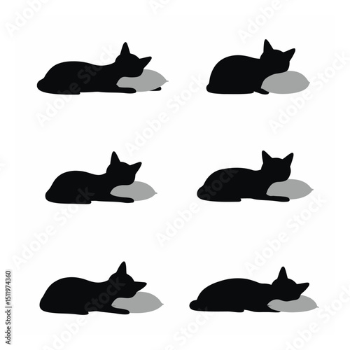 Six adorable cat silhouettes sleeping peacefully with pillows