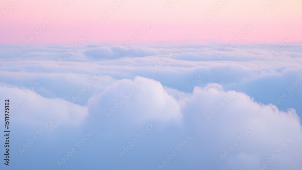 Fototapeta premium Aerial view of soft clouds under a pastel sky with pink and blue hues creating a dreamy atmosphere
