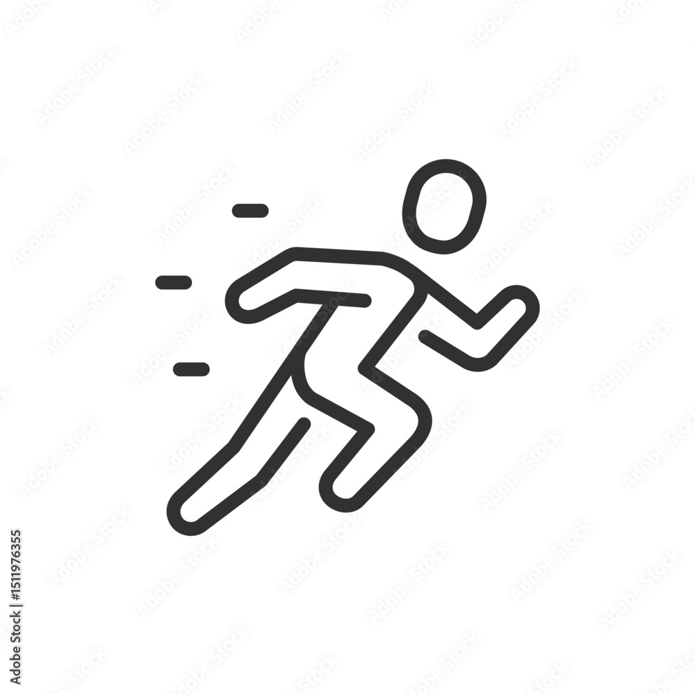 Fast running linear icon. Person in motion with speed lines. sprint, urgency, or athletics. Editable stroke.