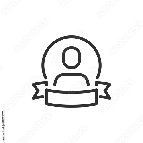 Award ribbon with profile linear icon. achievement, recognition, or personal merit. Editable stroke.