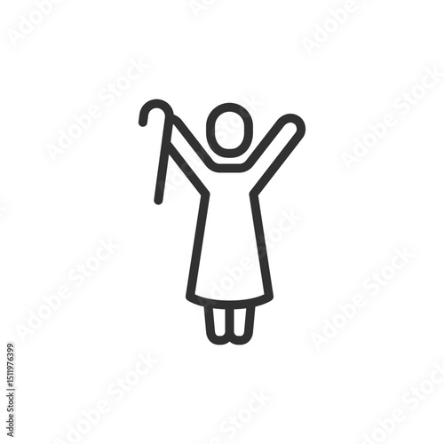 Elderly woman with cane icon. senior, pensioner, grandma or care. Editable stroke.