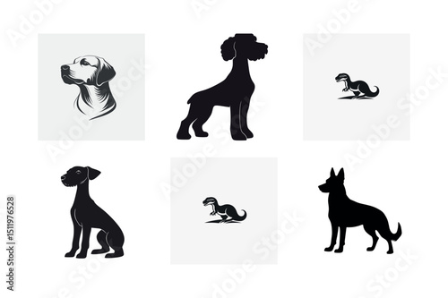 Dog and dinosaur silhouettes logo set