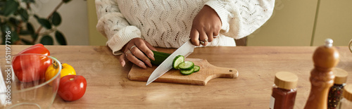 Cooking a fresh salad at home with care and creativity in the kitchen