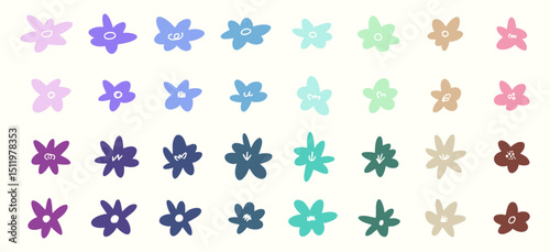 手書きの花のイラストセット　ベクター カラフル