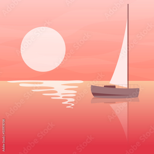 yacht in pink sunset