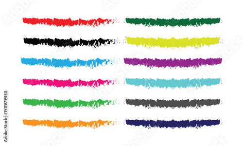 Chalk color handwriting lines, underlines, brush strokes, crayon pencil underlines. Sketch Charcoal straight horizontal lines. Color chalk underlines and stroke line set. 