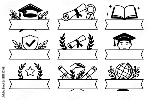 Graduation Label Vector Set – Education Icons with Blank Ribbons"