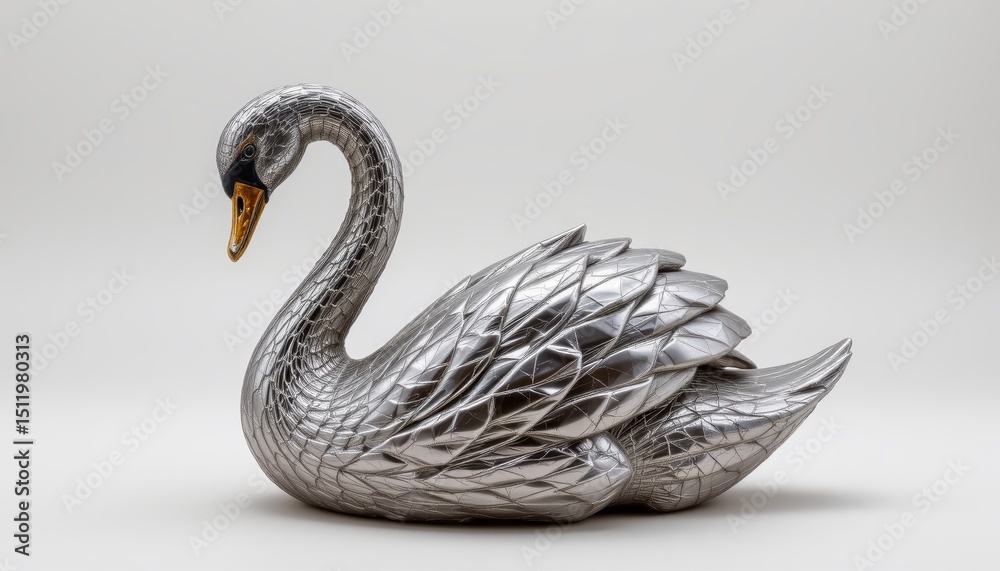 Naklejka premium Stylized Silver Swan Sculpture with Elegant Details and Shiny Finish for Decorative Purposes
