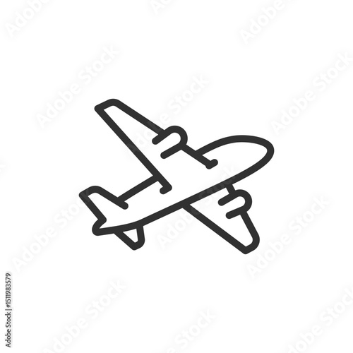 Airplane in flight, linear icon. Travel, aviation, or international transport. Line with editable stroke.