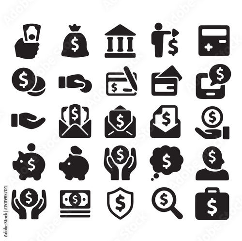 finance icon set vector silhouette with white background