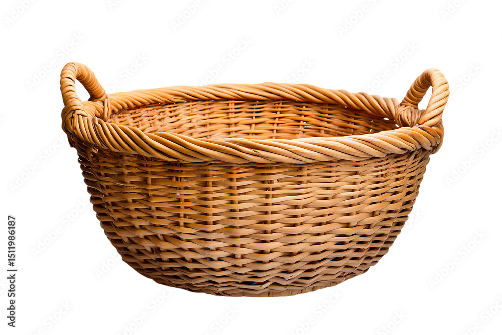 Obraz premium Woven wicker basket with handles on transparent background