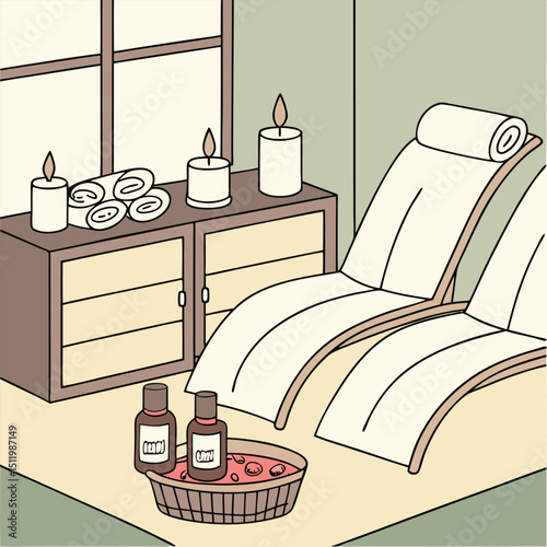 Spa day scene with candles, towels, and skincare