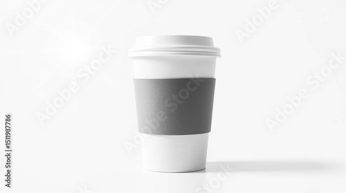 Disposable coffee cup with gray sleeve