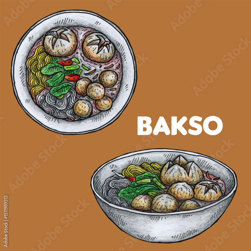 Adobe Illustrator Artwork  Hand drawn vector Indonesian Food Meatball illustration design