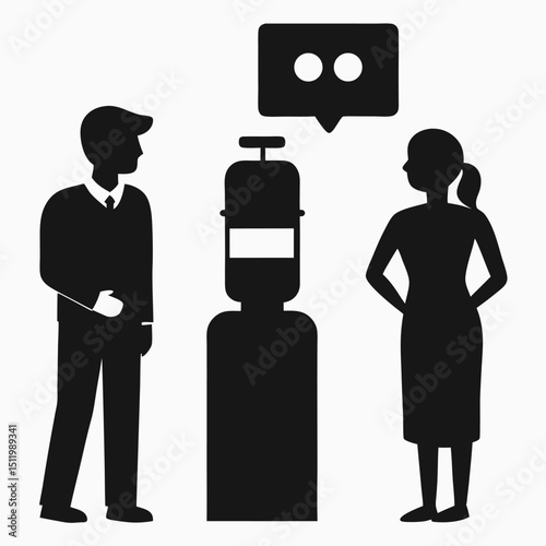 Water cooler conversation Silhouette icon on white background