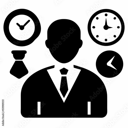 Time management Silhouette icon on white background