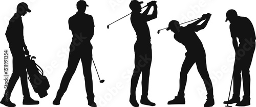 Vector silhouettes of golfers in various dynamic poses