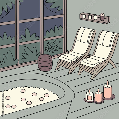 Spa day scene with candles, towels, and skincare