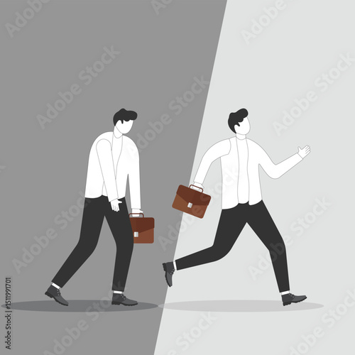 Businessman walking towards bright  Illustration