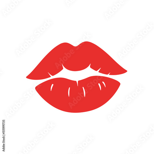 Red lips kiss icon for romantic and adult media design