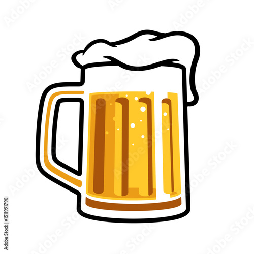 Vintage beer glass mug with foam isolated vector illustration
