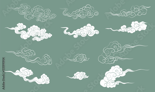 Collection of Chinese style moire design elements