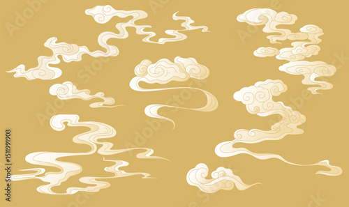 Chinese style set moire illustrations