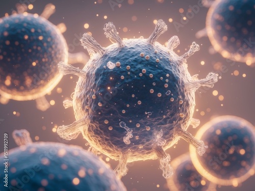 Microscopic View of Coronavirus. High Detail Rendering of Viral Structure.