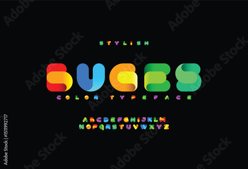 Creative Design vector Font of twisted Ribbon for Title, Header, Lettering, Logo. Funny Entertainment Active Sport Technology areas Typeface. Colorful rounded Letters and Numbers. 