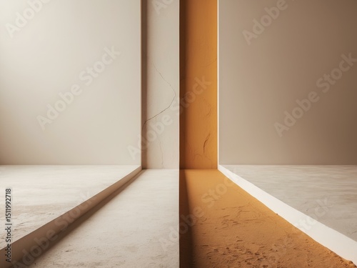 Minimalist Architectural Space with Earthy Tones and Contrasting Light and Shadow.