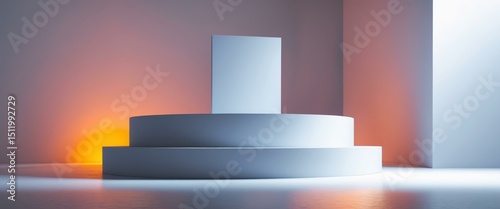 Minimalist Abstract Architecture with Geometric Shapes and Warm Lighting.