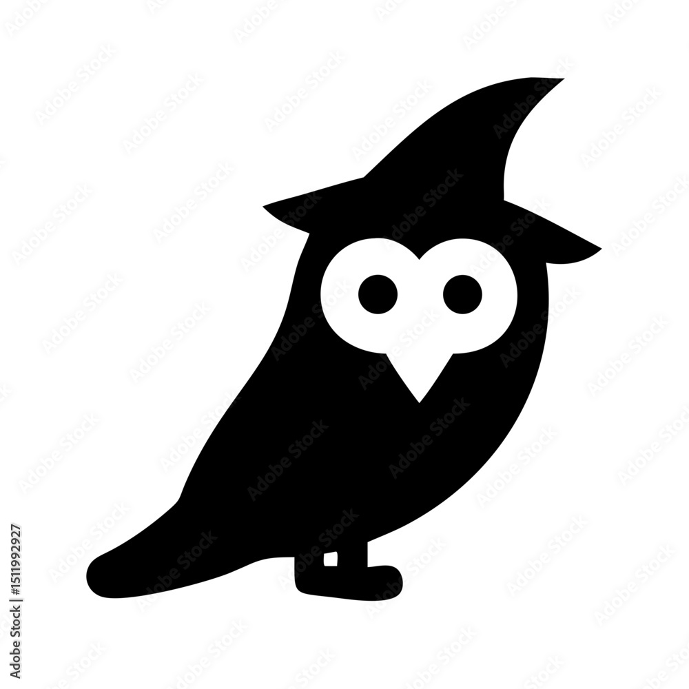 Fototapeta premium Owl in a witch's hat, a magical icon, for branding